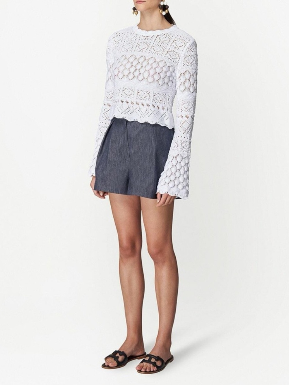 CAROLINA HERRERA White Cotton Macramé Sweater size S